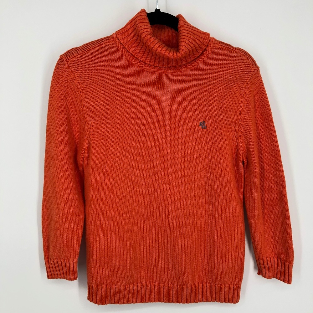 Lauren Ralph Lauren Womens Sweater Size M Orange 3/4 Sleeve Preppy Y2K Old Money